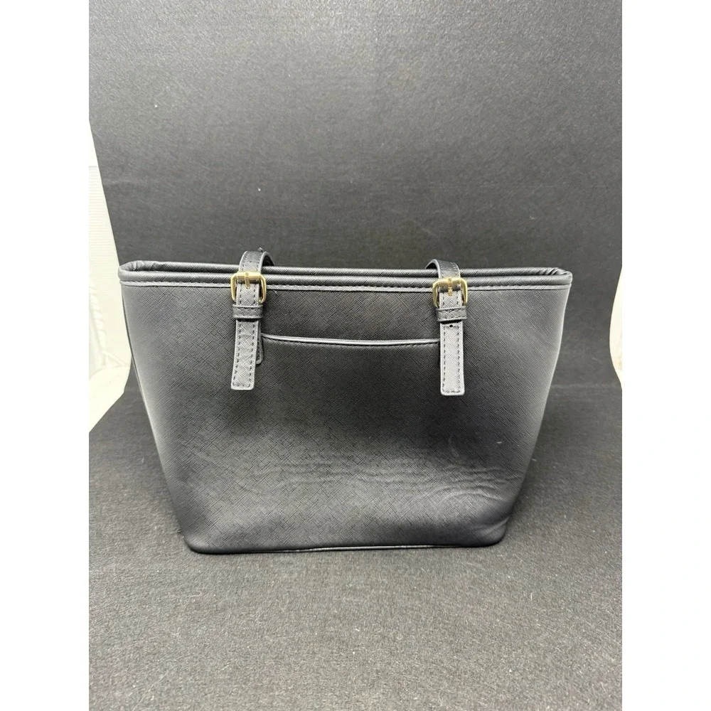 Orlandi Valentino Black Tote Handbag Gold Tone Logo Shoulder Bag Large Purse